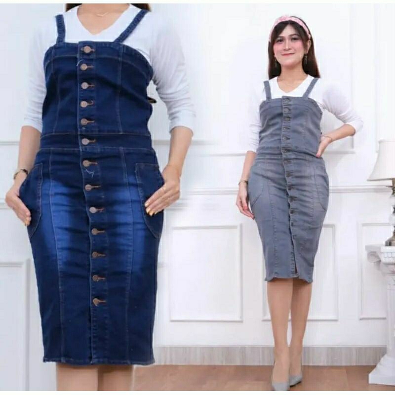 Rok Overall Wanita. Overall Rok Jeans wanita Jumbo. Overall Bigsize