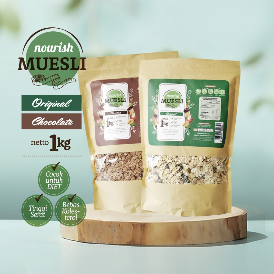 

Bundling Nourish Muesli Original&Chocolate Ukuran 1Kg Bebas Kolesterol