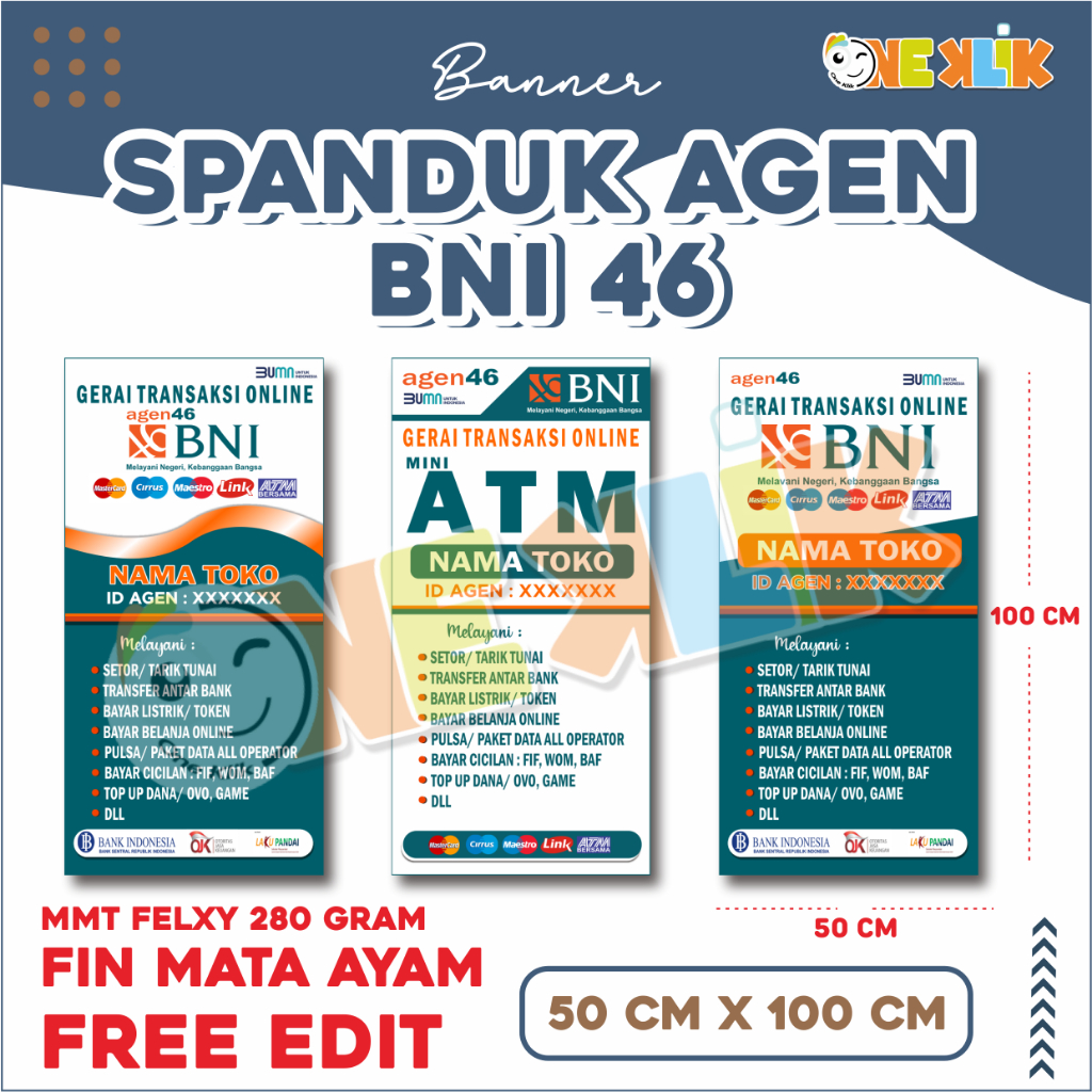 Spanduk Banner Agen 46 Agen46 BNI Custom / Banner Agen Bank -Oneklik.1