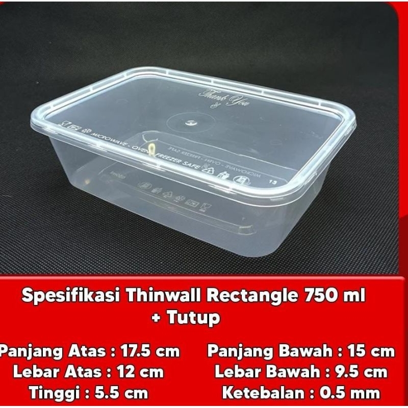 Thinwall kotak makan plus tutup transparan 750 ml KIIP box mika plastik