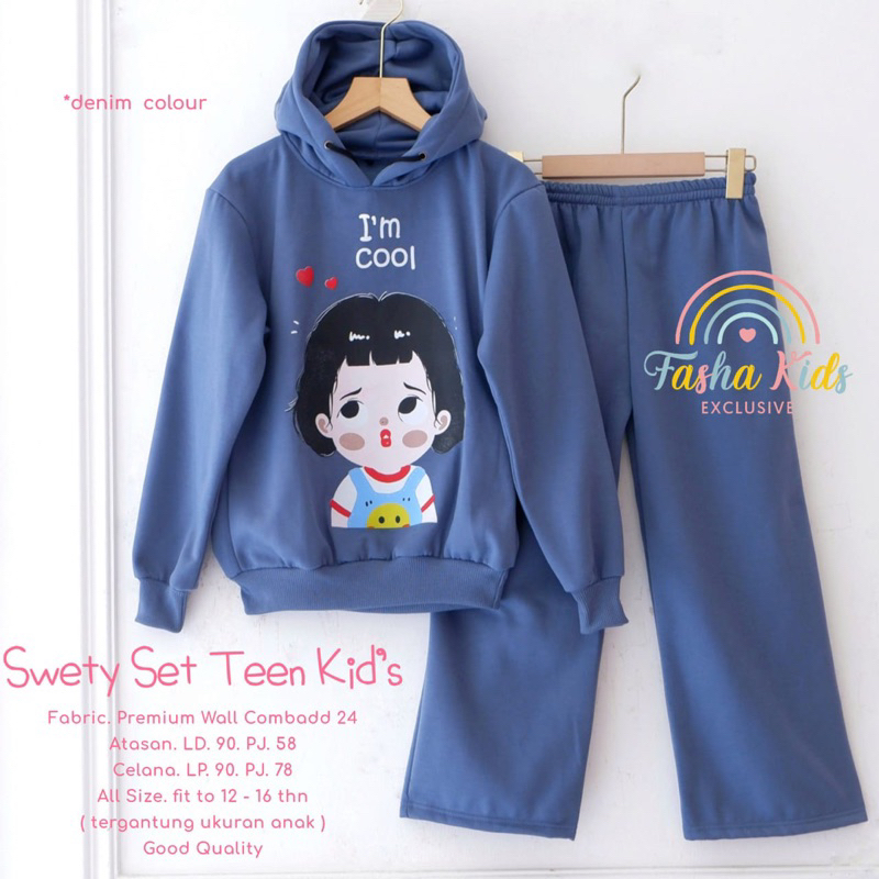 SWETY SET TEEN KIDS SETELAN BAJU ANAK REMAJA PEREMPUAN JACKET HOODIE DAN CELANA ONESET ANAK USIA 12-