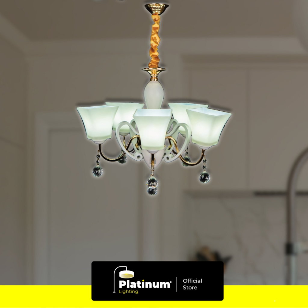 Lampu Gantung Vintage Kaca Kap Persegi Minimalis 5 Lampu