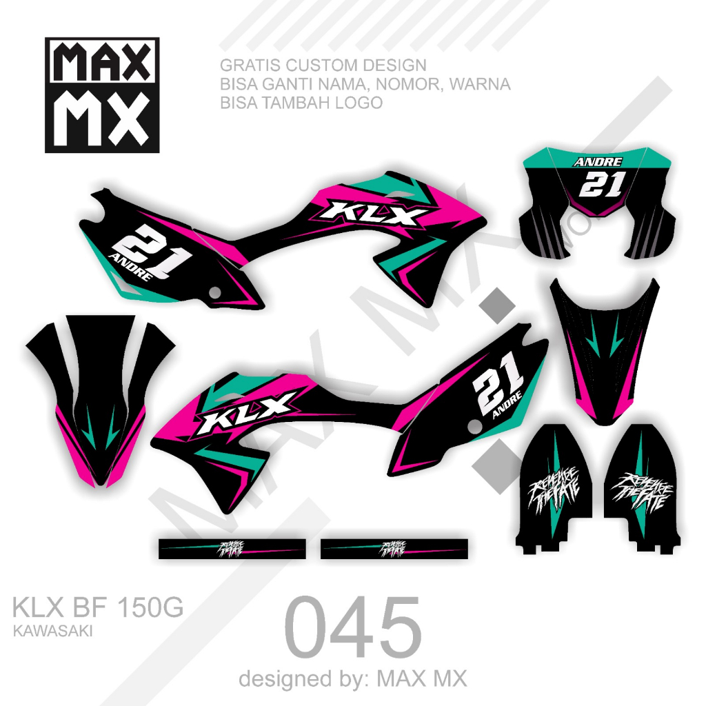 decal keren stiker full body klx 150 bf variasi striping motif hitam list ungu hijau tosca simple ke