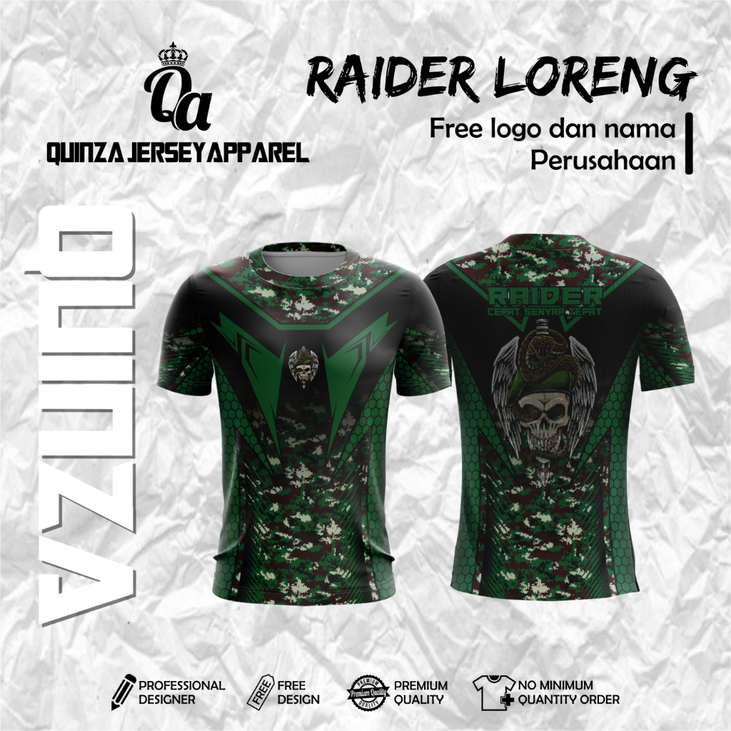 KAOS JERSEY RAIDER HIJAU MOTIF LORENG SUBLIMATION FULL PRINTING TERMURAH