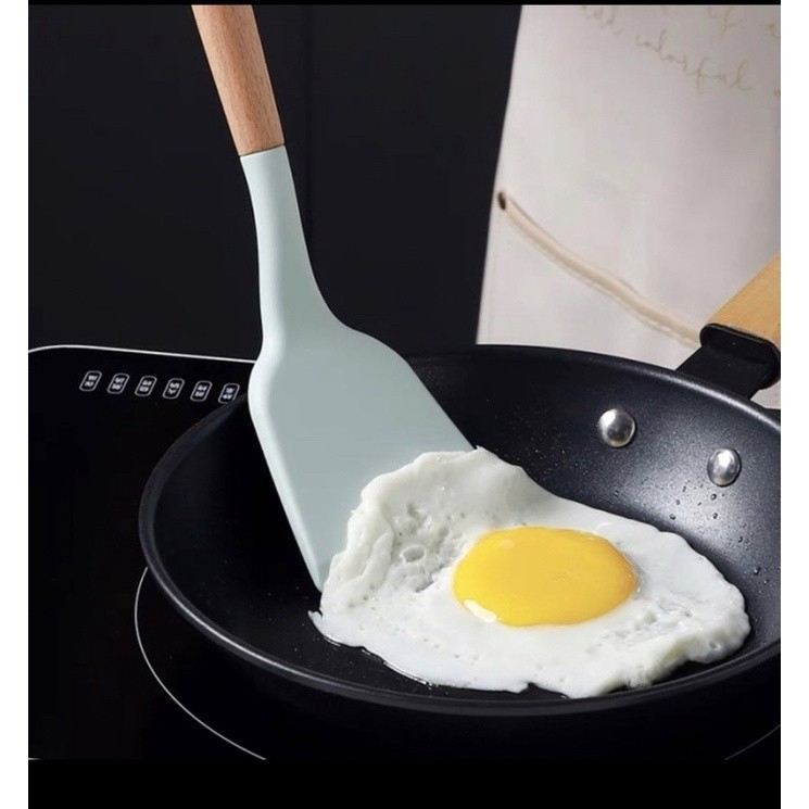 MH - sutil spatula silikon tahan panas food grade gagang kayu