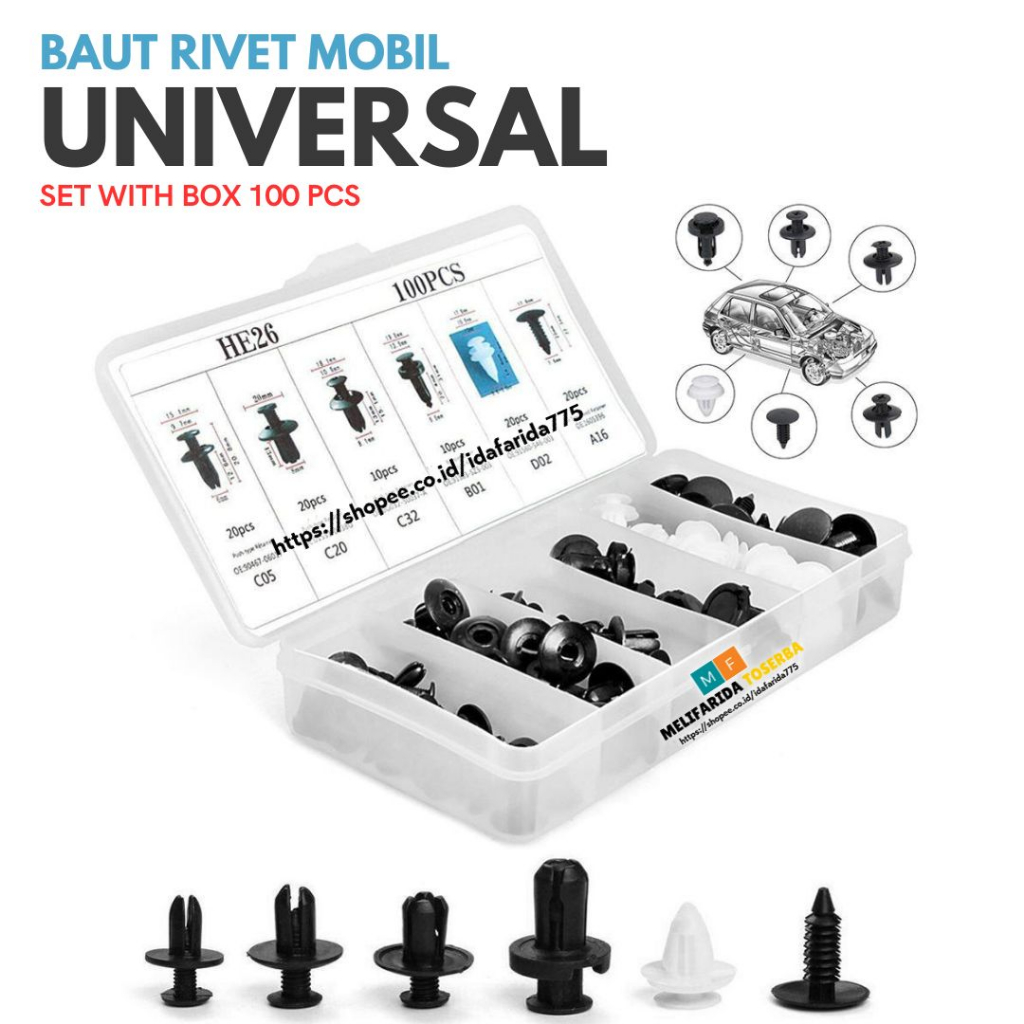 SET BAUT RIVET MOBIL UNIVERSAL KLIP BAUT KANCING PENGENCANG PANEL