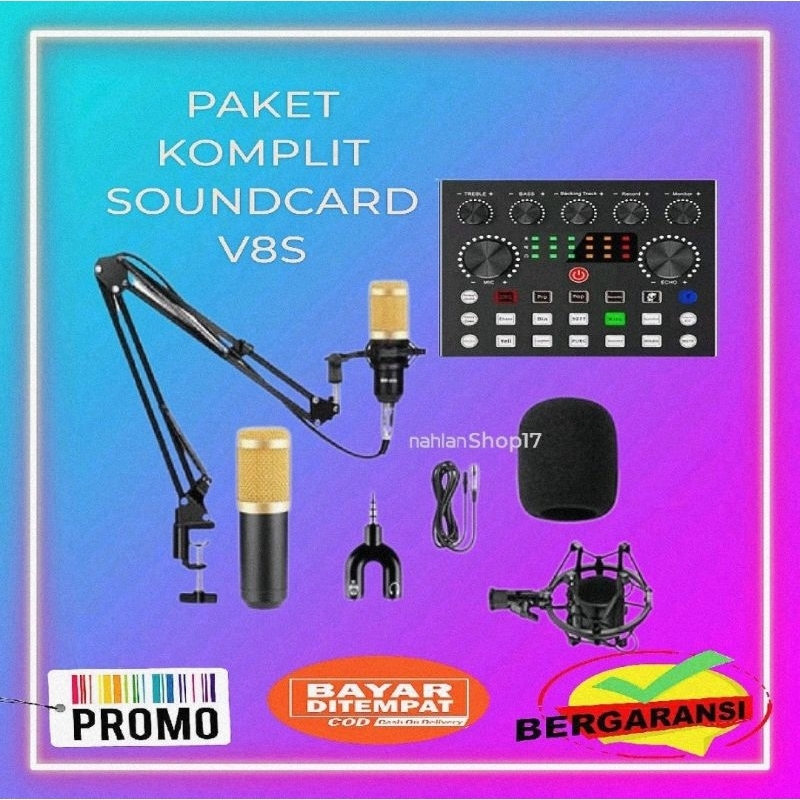 PAKET LENGKAP SOUNDCARD V8S CONDENSER MIC MICROPHONE BM 800 PAKET KOMPLIT SOUND CARD V8S