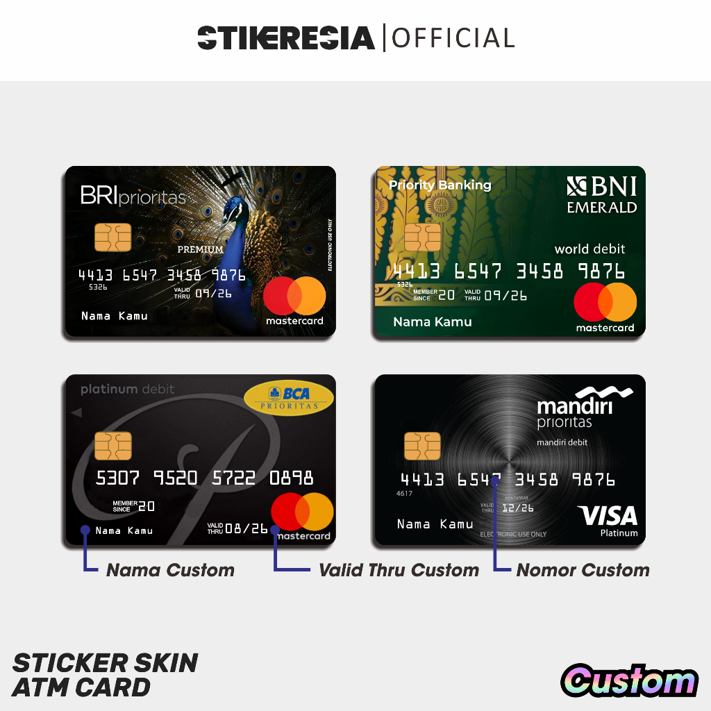 Stiker ATM Fake Bank Prioritas - Sticker Skin Card Prioritas Custom Nama Nomor Emoney Flazz