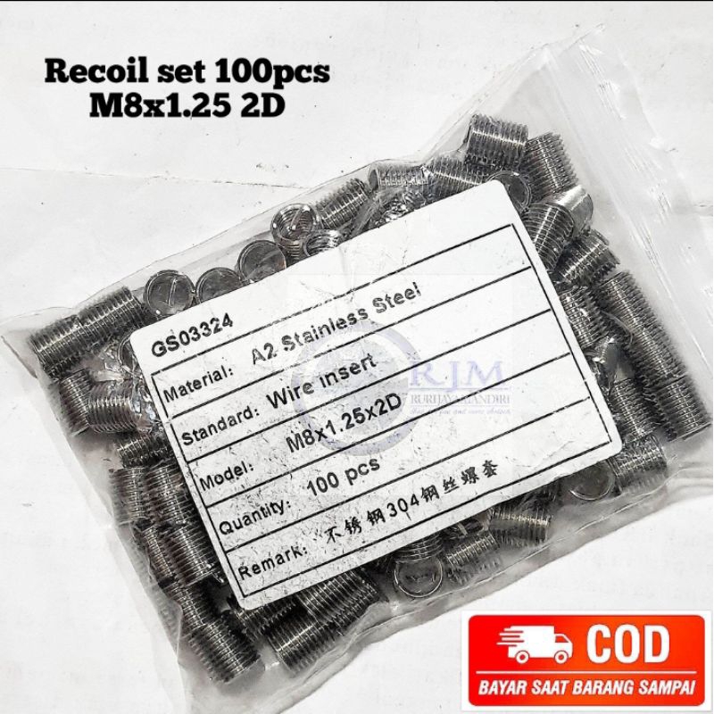 paket 100pcs recoil baut 12 m8x1.25 2D recoil helicoil baut kunci 12 bukan baut 10