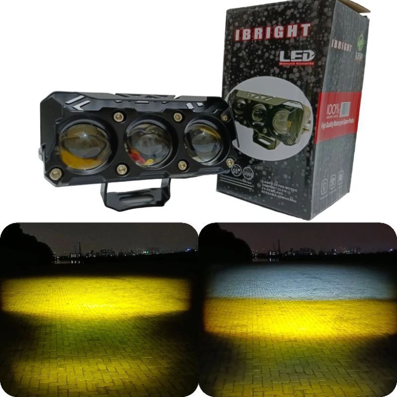 lampu sorot mobil laser 3 mata sorot kuning putih