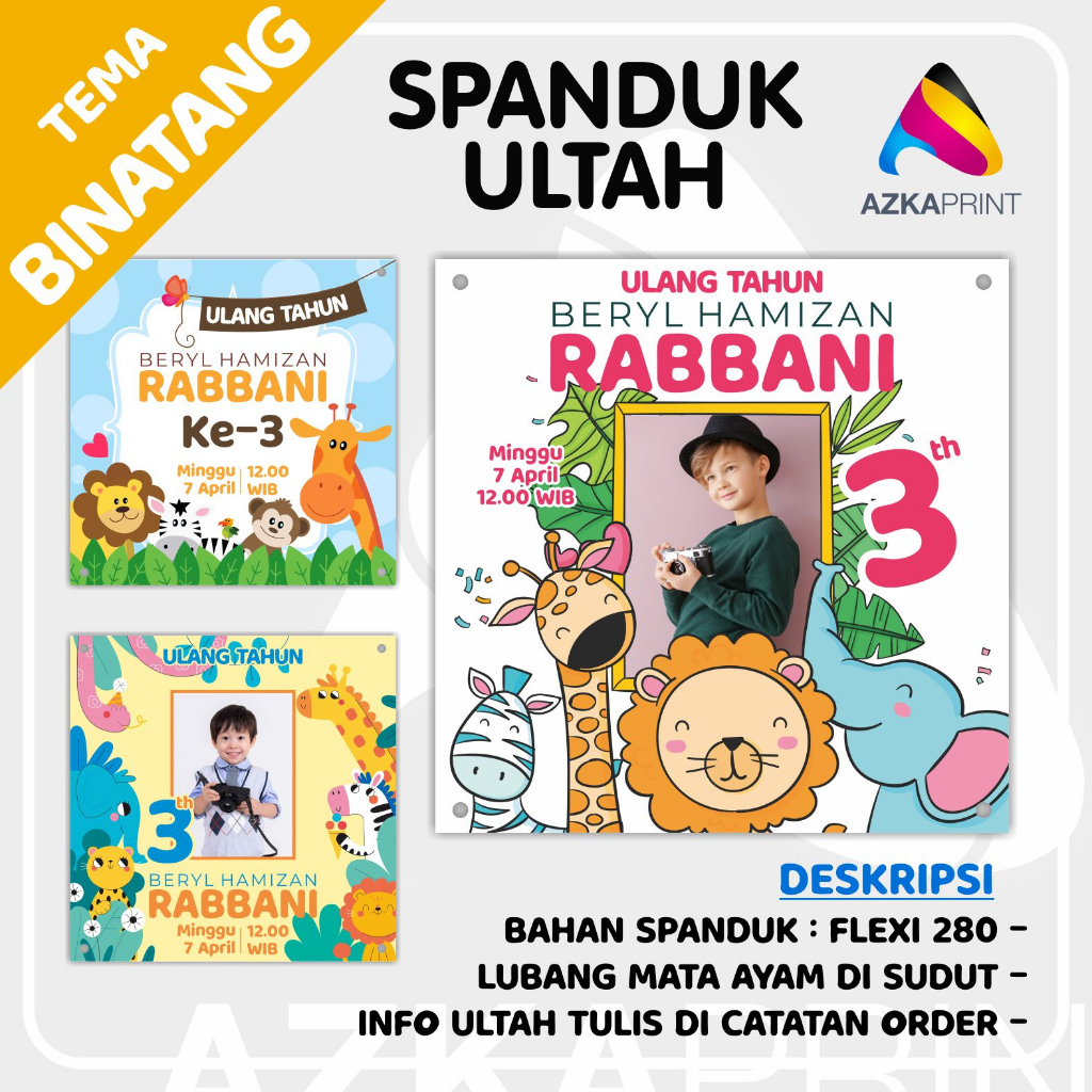 Spanduk Ultah BINATANG - Spanduk Ulang Tahun anak - Banner Ultah birthday