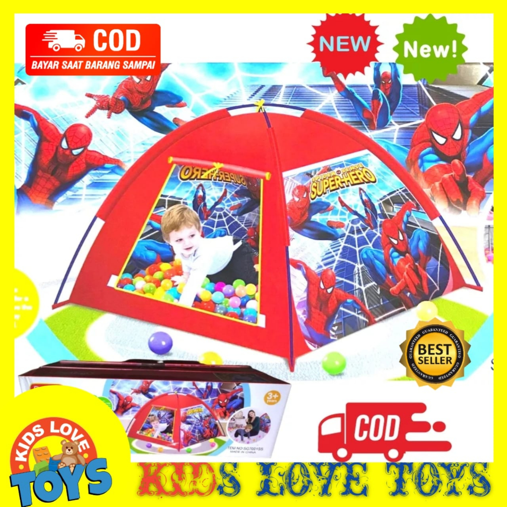 MAINAN ANAK TENDA JUMBO BERMAIN MANDI BOLA MOTIF KARAKTER MOTIF SPIDERMAN HELOKITY FROZEN TENDA CAMP