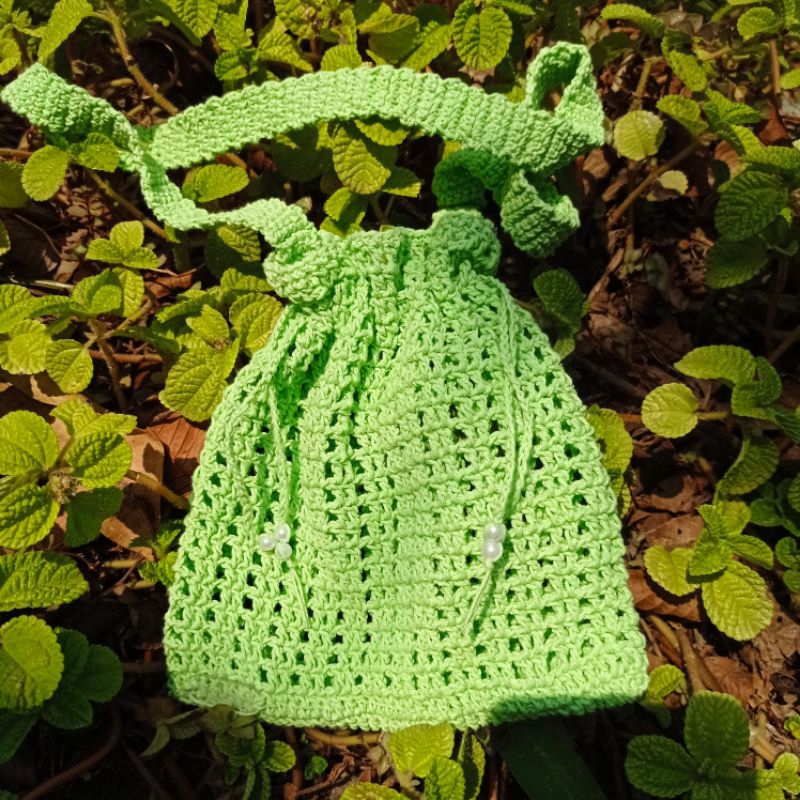 [Rajutan Anggun] Tas Selempang Rajut Serut Mutiara