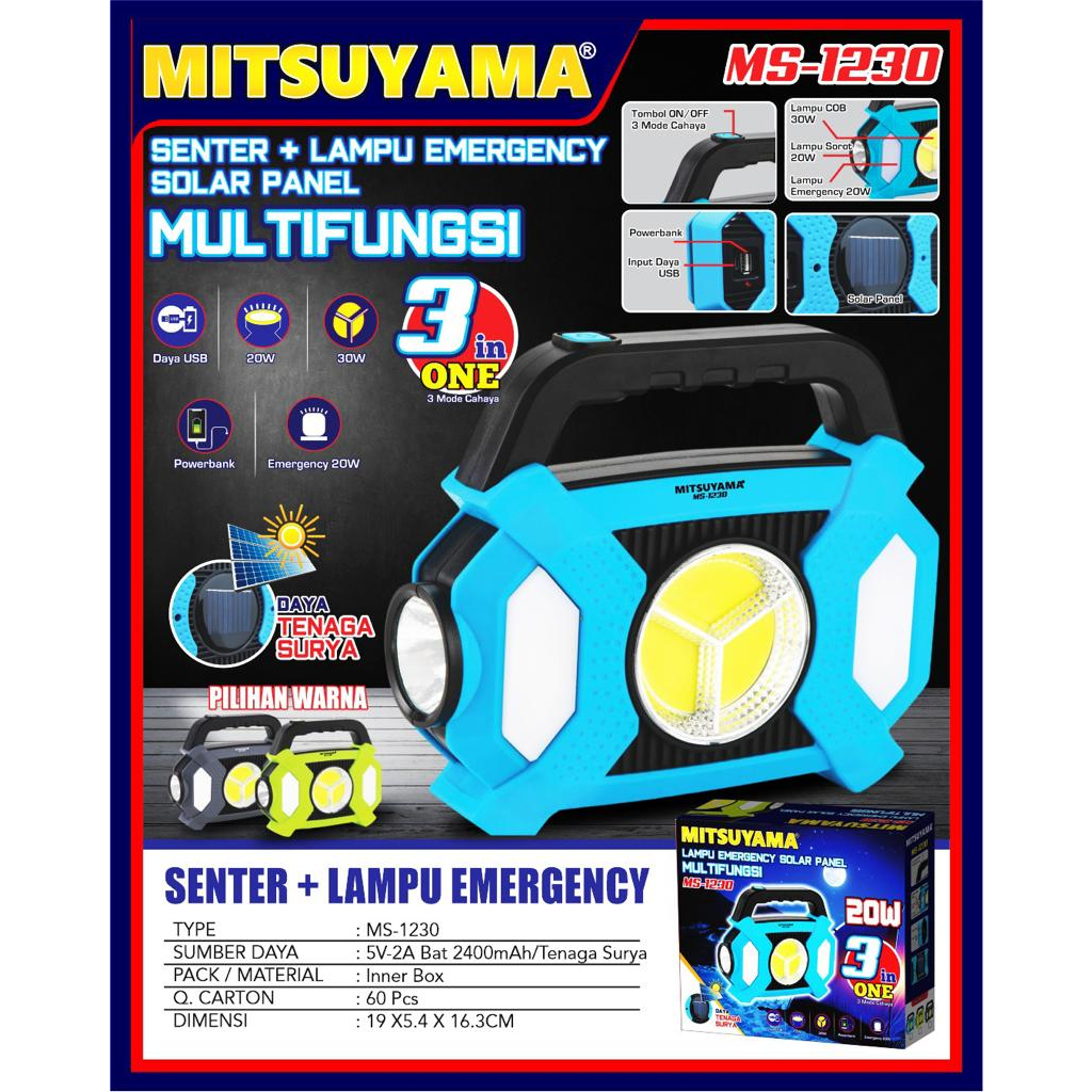 SENTER PLUS EMERGENCY LED MITSUYAMA MS-1230 - MULTIFUNGSI - TAHAN LAMA - BISA POWERBANK