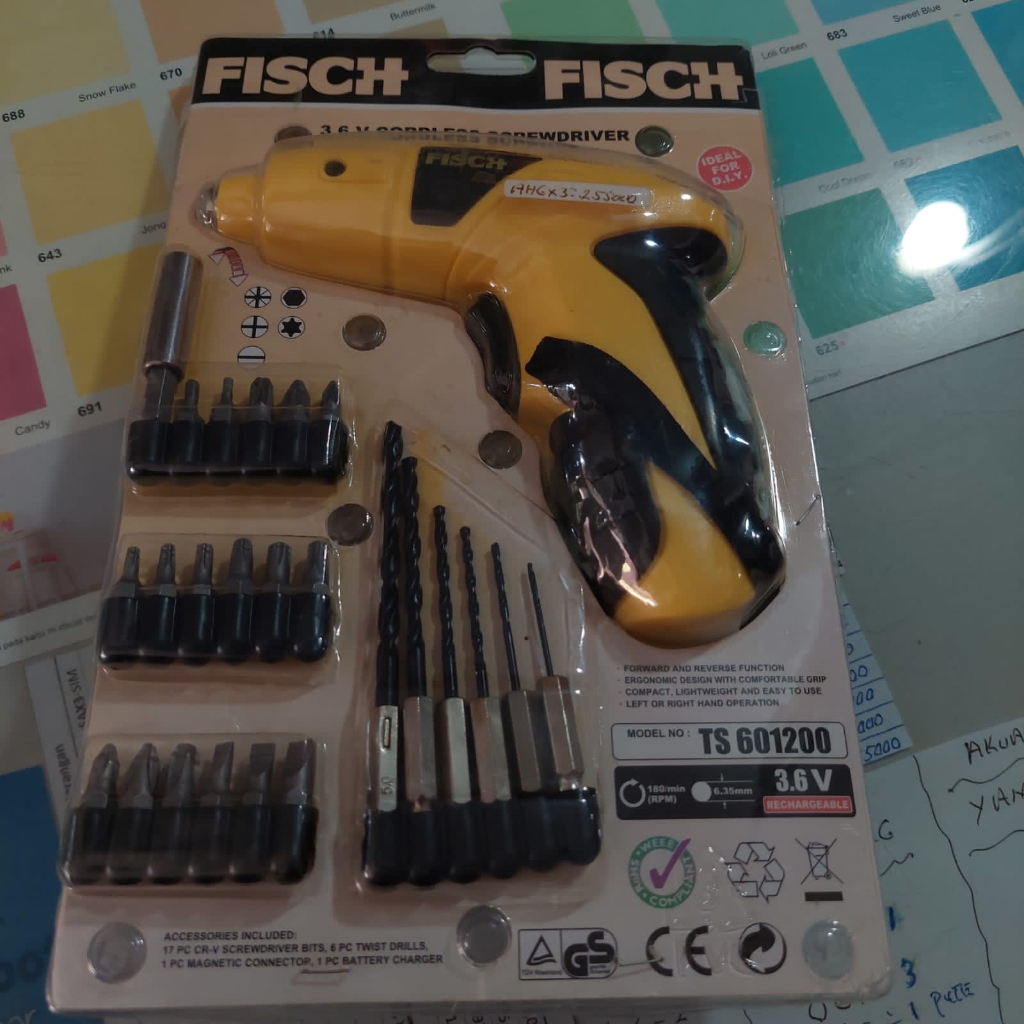 Fisch Cordless Screwdiver / Mesin Bor Obeng Baterai Portable Charger
