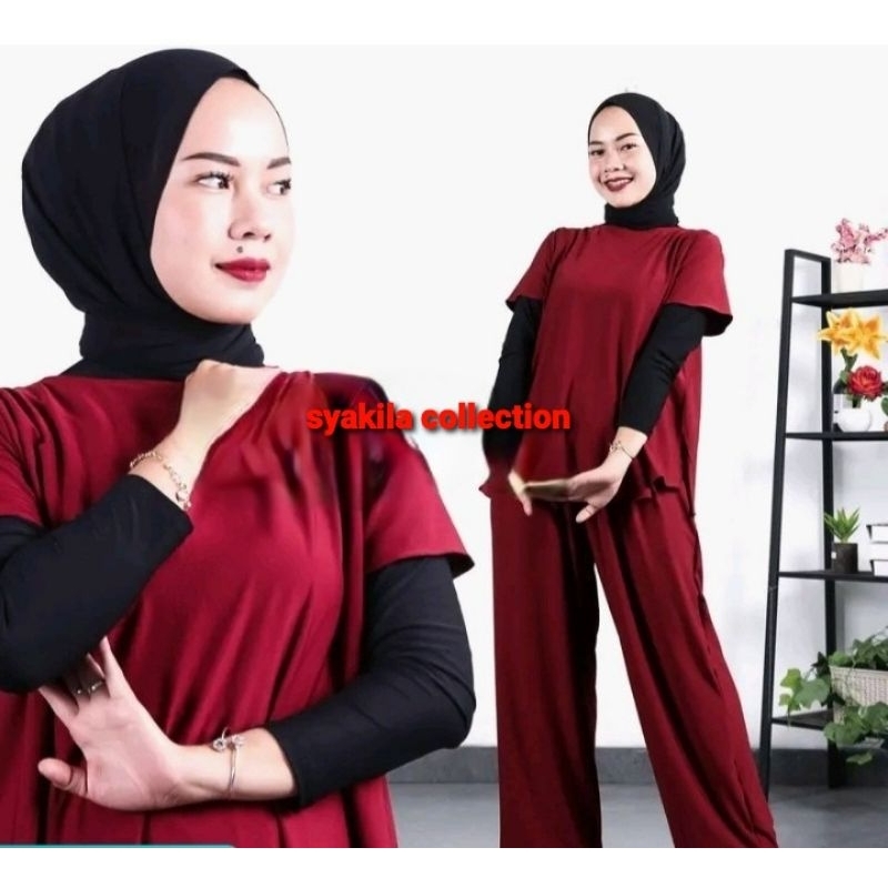 Almira Set Setelan Wanita Setela Celana Kulot Bjau setelan Baju Harian
