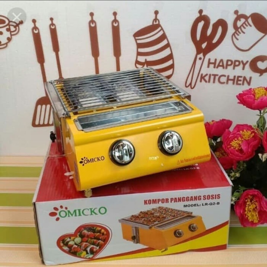 OMICKO 2 TUNGKU Kompor BBQ Grill Gas Panggangan Sosis Kompor 2 Tungku garansi