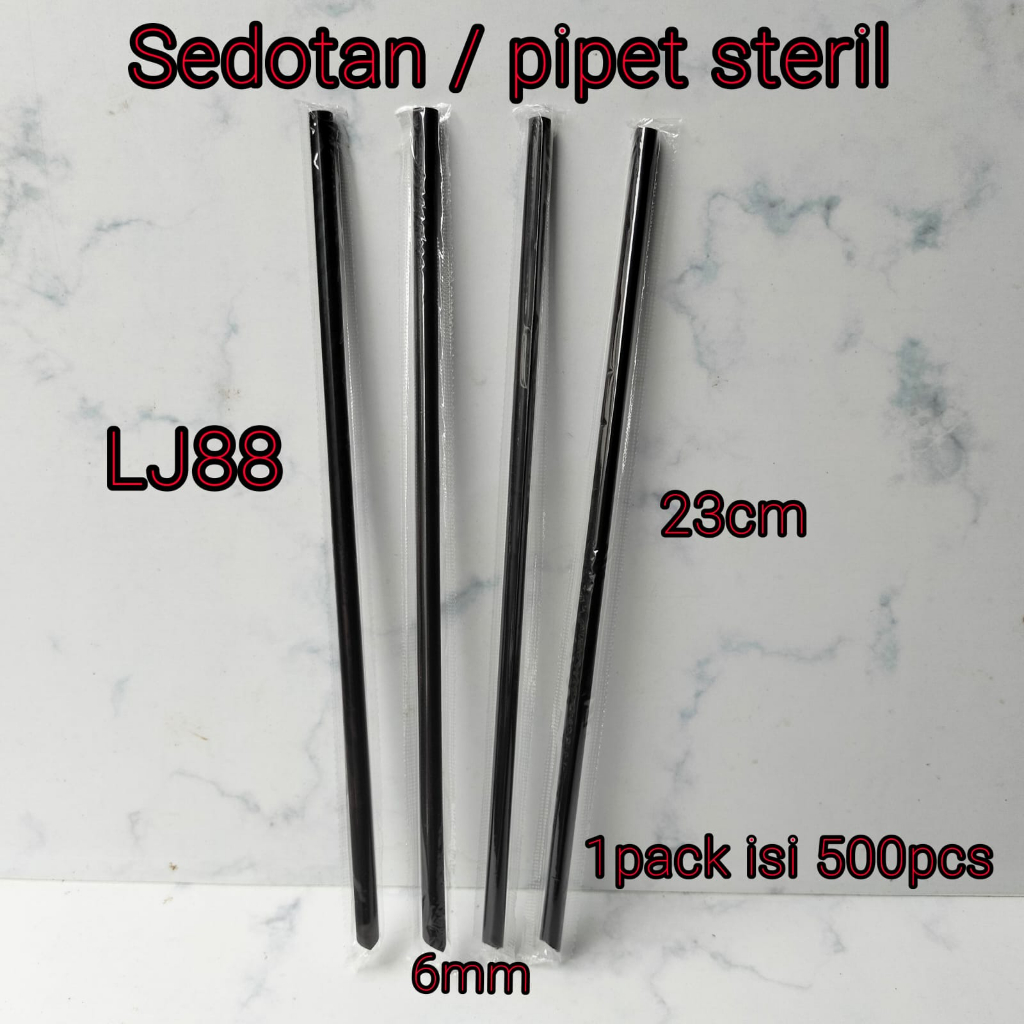 Sedotan Steril Hitam hygenis Plastik panjang 23cm diameter 6mm Lancip Runcing Medan isi 500pcs
