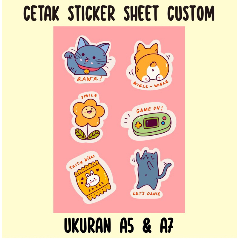 

Cetak Sticker Sheet Custom Ukuran A5 dan atau A7 Murah Sudah cutting