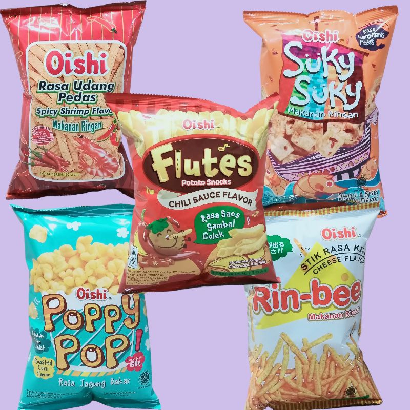 

Oishi Snack Series Crackers 60 gr/ Suky, Poppy Pop, Flutes, Rin-bee