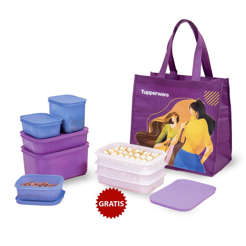 Tupperware Frozy Cozy Set Colorful Free Stackable dan tas