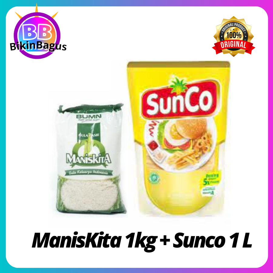 

Paket minyak goreng sunco 1 liter dan gula pasir maniskita 1kg