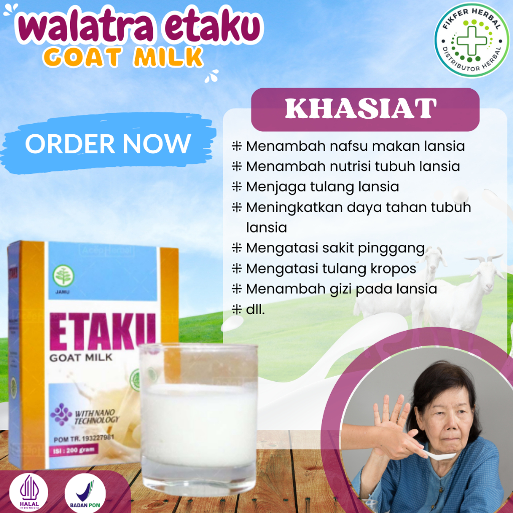 

Susu Penambah Nafsu Makan Lansia, Menambah Stamina Untuk Lansia, Menjaga Kesehatan Tulang dan Sendi Lansia, Menjaga Kesehatan Tubuh Lansia - Waltra Etaku Goat Milk