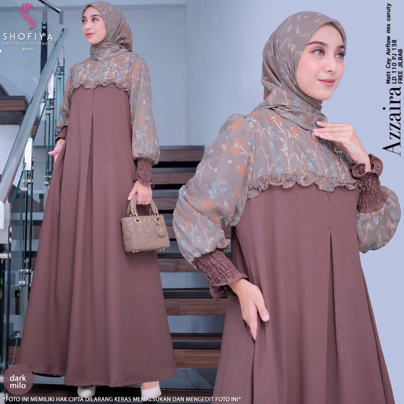 [LD 110] Azzaira Set Gamis Wanita Muslimah Pesta Bahan Cey Airflow Mix Ceruty Ori by Shofiya Hijab