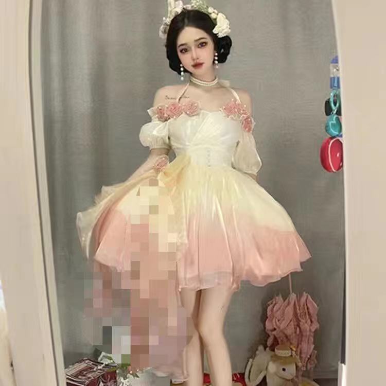 Gradient Blue Lolita Dress Women's Dress Fairy Light Rose Princess Dress