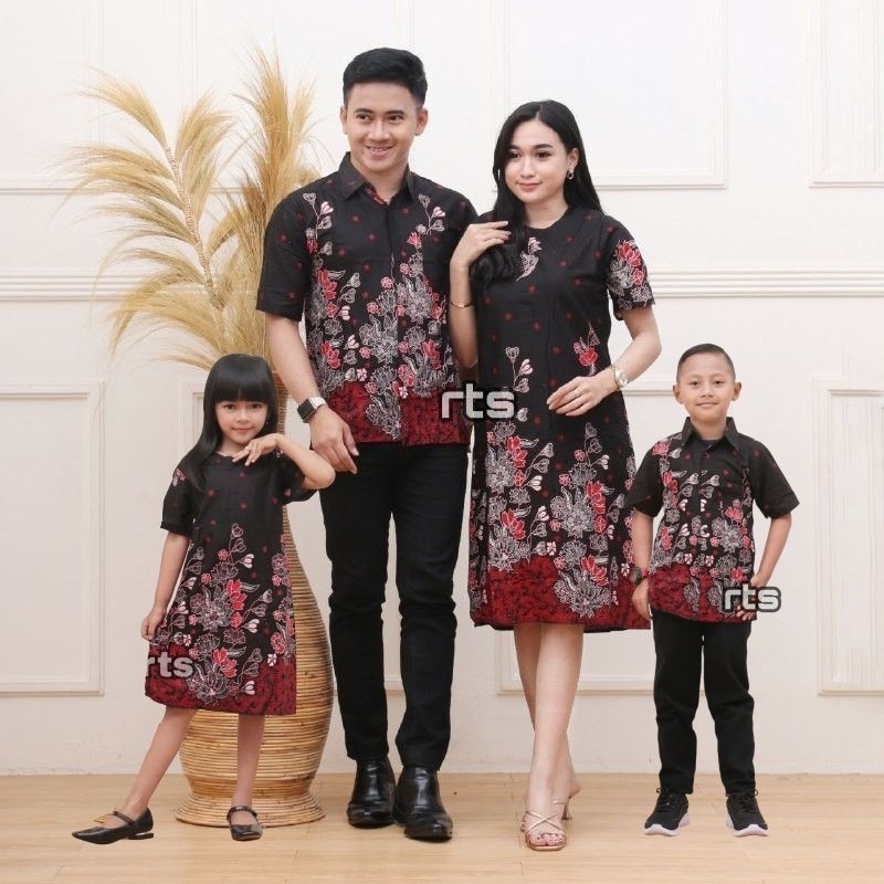 SAROJA | Dress Natal Batik Sakura Merah | Dress Natal Wanita Kekinian | Baju Natal Couple Keluarga A