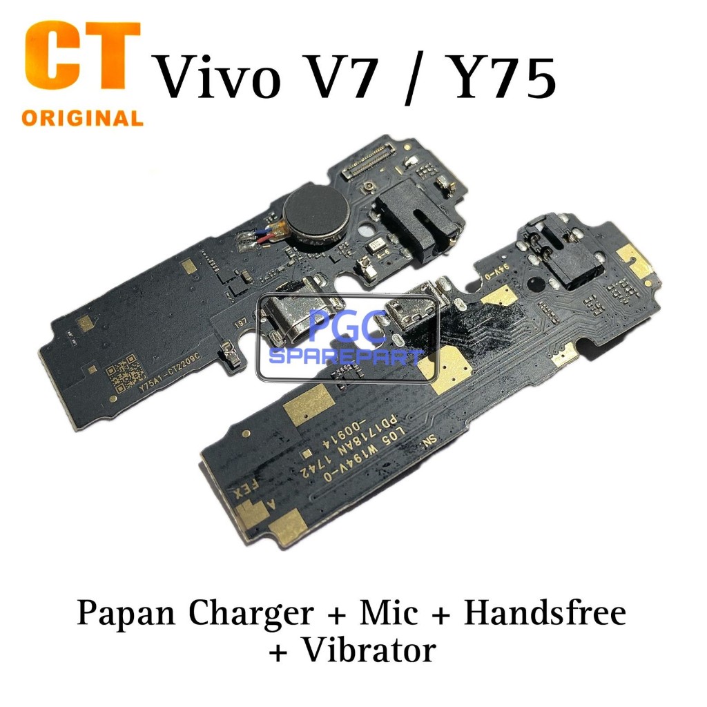 Original CT Ada IC - Papan Konektor PCB Cas + Mic +  Handfree + Vibrator Vivo V7 / Y75 / 1718 - Flexible Flexibel Fleksibel Fleksible Connector Cas Charge Casan Charging Papan Mik Getar