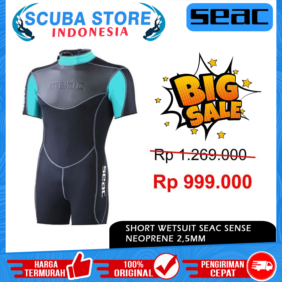 Short Wetsuit Seac Sense 2,5mm 2.5mm Men Neoprene Baju Pria Scuba Diving Selam Snorkeling Freedive S