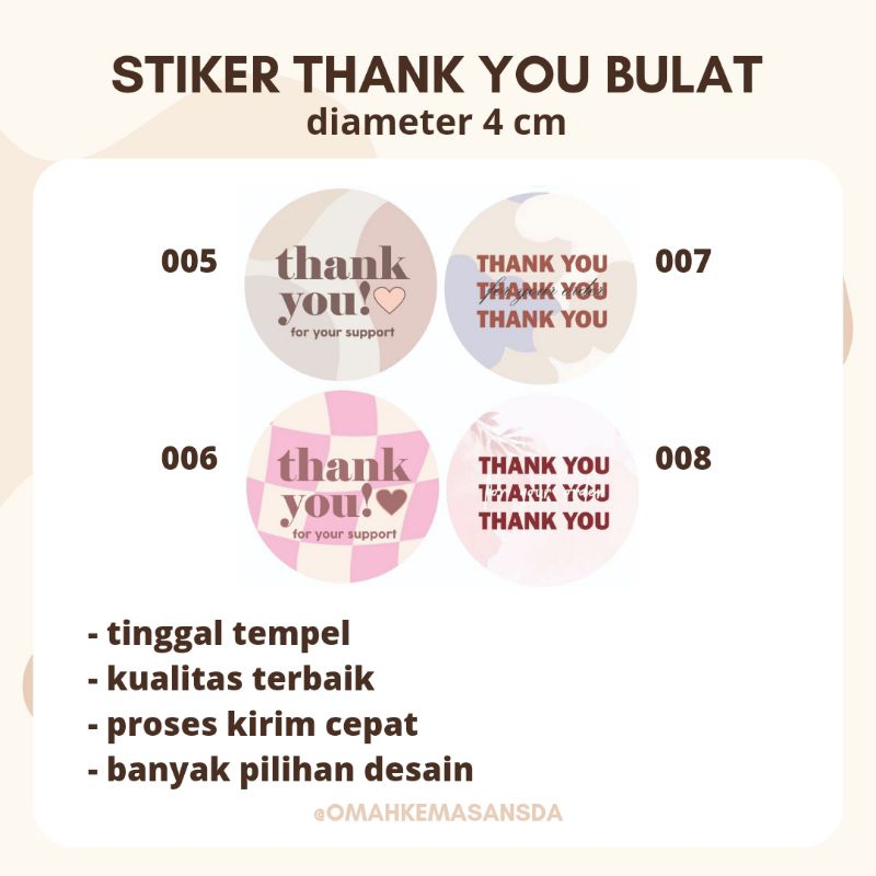 

[Min order 70pcs] STIKER THANK YOU BULAT DIAMETER 4CM