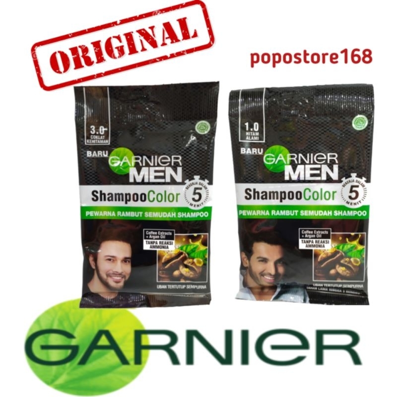 GARNIER MEN SHAMPO SACHET/ SAMPO UBAN PERMANEN HALAL SHAMPOO COLOR/ HAIR COLOR/ HITAM ALAMI/ COKLAT 
