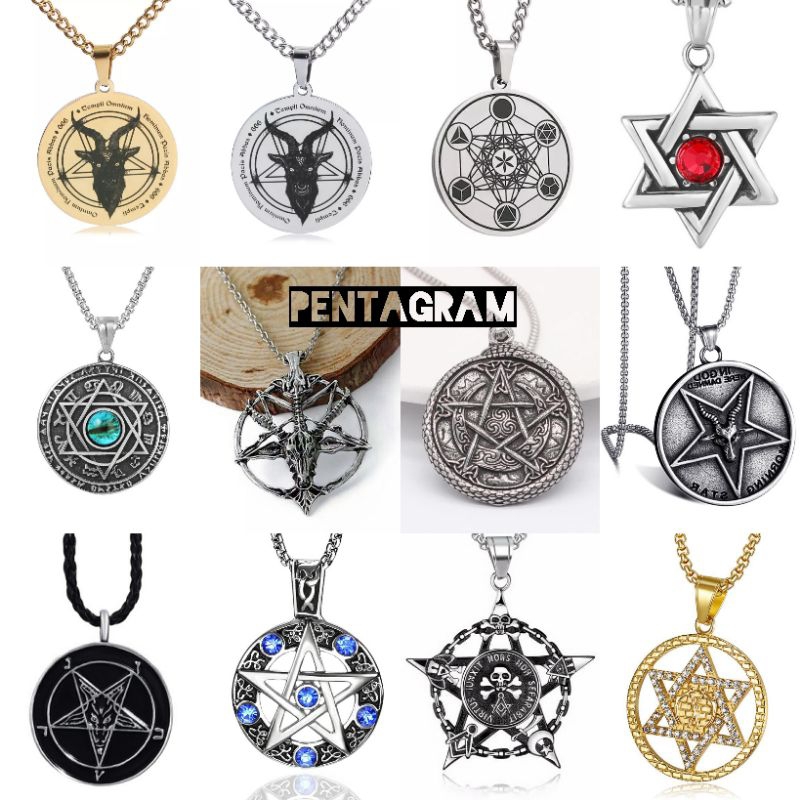 Kalung pria tengkorak punk style men necklace devil pentagram hexagram series