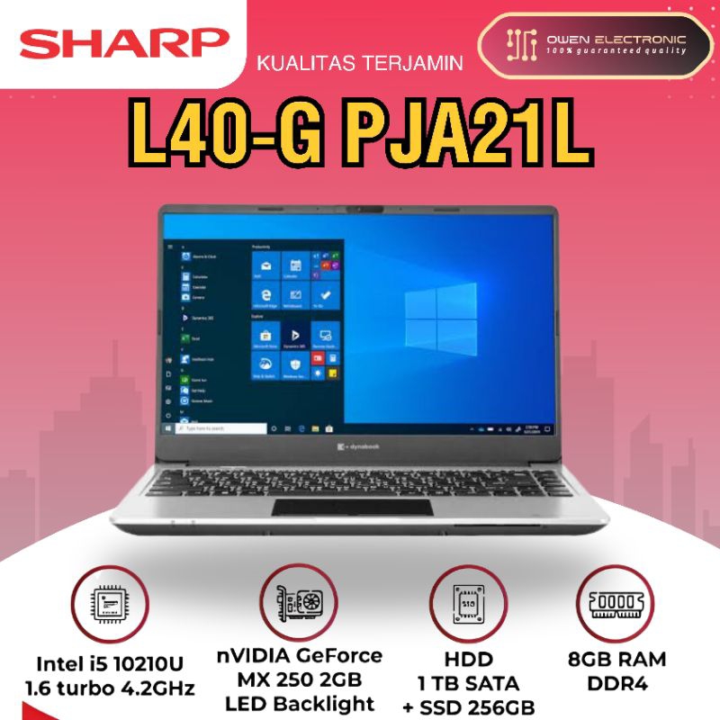 Dynabook Sharp Satellite Pro L40-G Pja21L 002005 Intel Core 15-10210U Quad Core nvdia