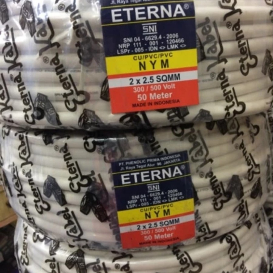 Kabel Listrik Kawat Tembaga Isi 2 ETERNA NYM 2X2,5 50 Meter 1 Roll