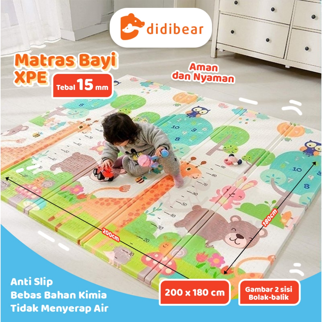 KOLA_STIPS9 - DIDIBEAR PLAYMAT BAYI 200X180 CM - LIPAT XPE & KARPET LIPAT PORTABEL ALAS TIDUR