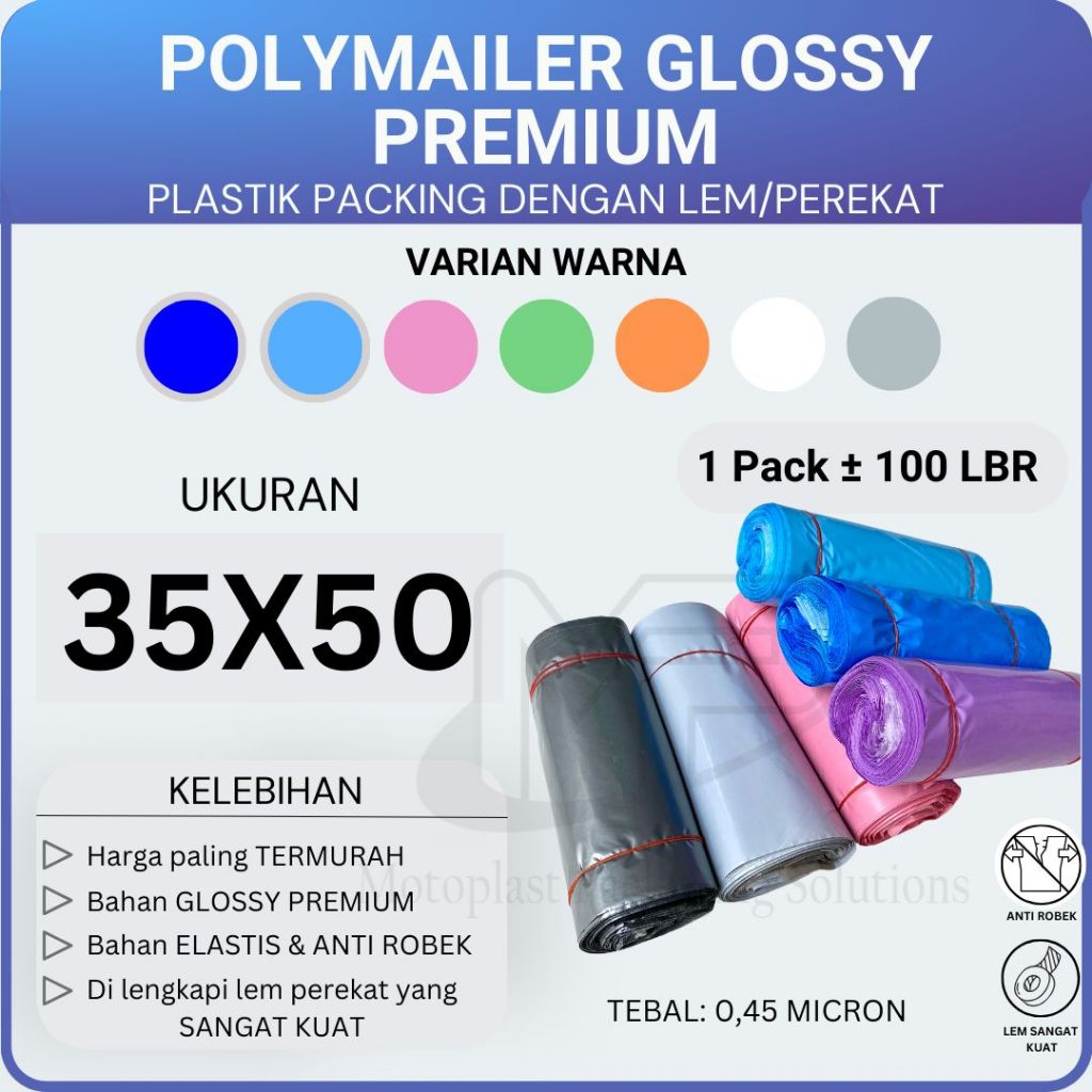 Plastik Polymailer Glossy 35x50 isi 100 – Packing Premium Tebal Anti Sobek