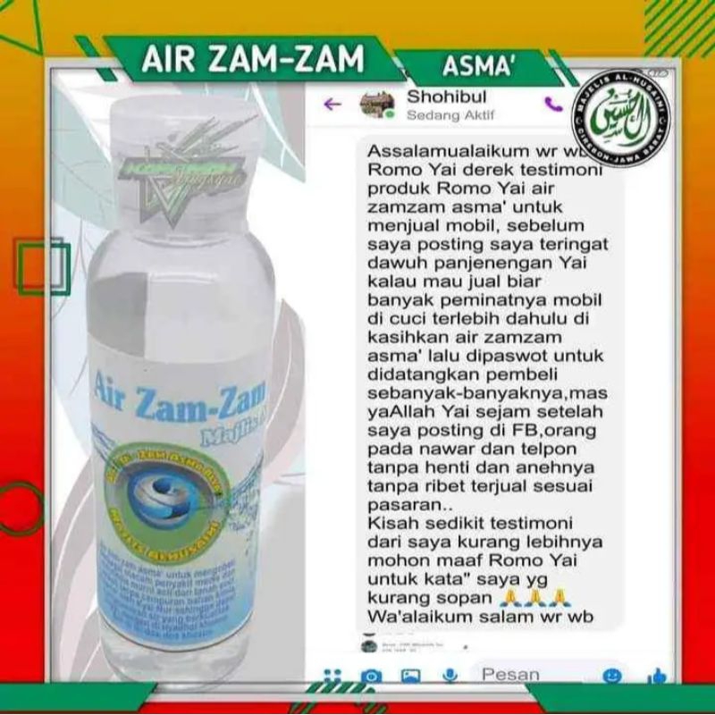 

Air Zam Zam Asma' Majelis Al-Husaini 100ML