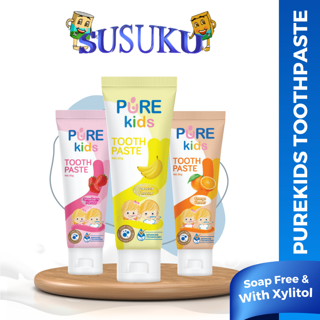 PureKids Toothpaste Xylitol Baby Friendly Strawberry/Orange/Banana 50gr