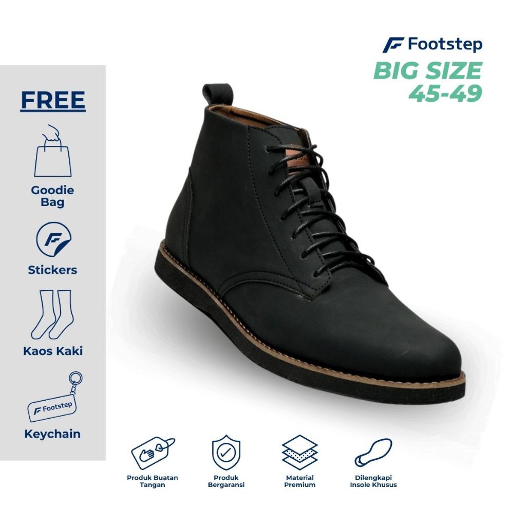Sepatu Boots Pria Big Size Jumbo Footstep Footwear - Eleanor Black