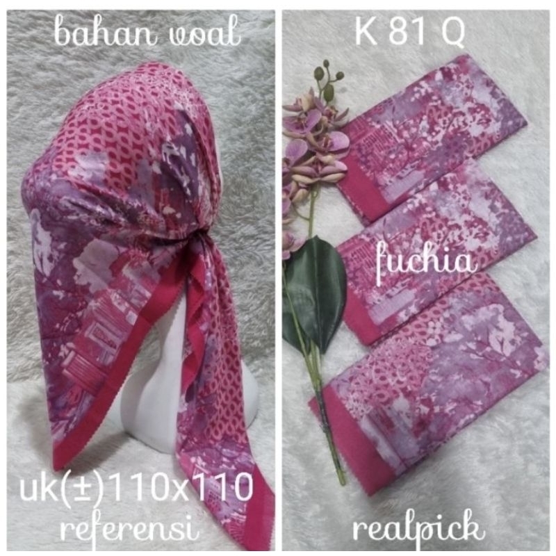 HIJAB SEGI EMPAT VOAL MOTIF NEW YORK PINK MAGENTA KERUDUNG JILBAB MURAH