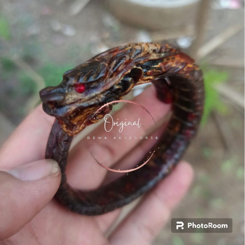 gekang akar bahar merah ukir naga/gelang akar bahar merah tembus cahaya/gelang akar bahar asli