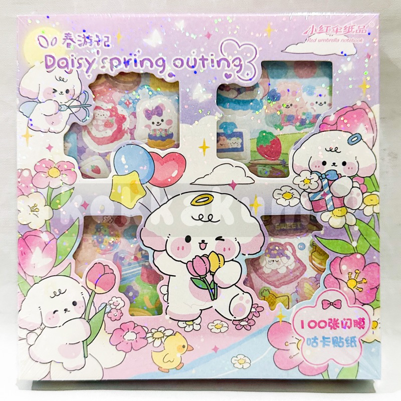 

( KKM ) DAISY SPRING OUTING CUTE POODLE Aesthetic Sticker Box Hologram Stiker 1 Box isi 100 Lembar Lucu untuk Anak
