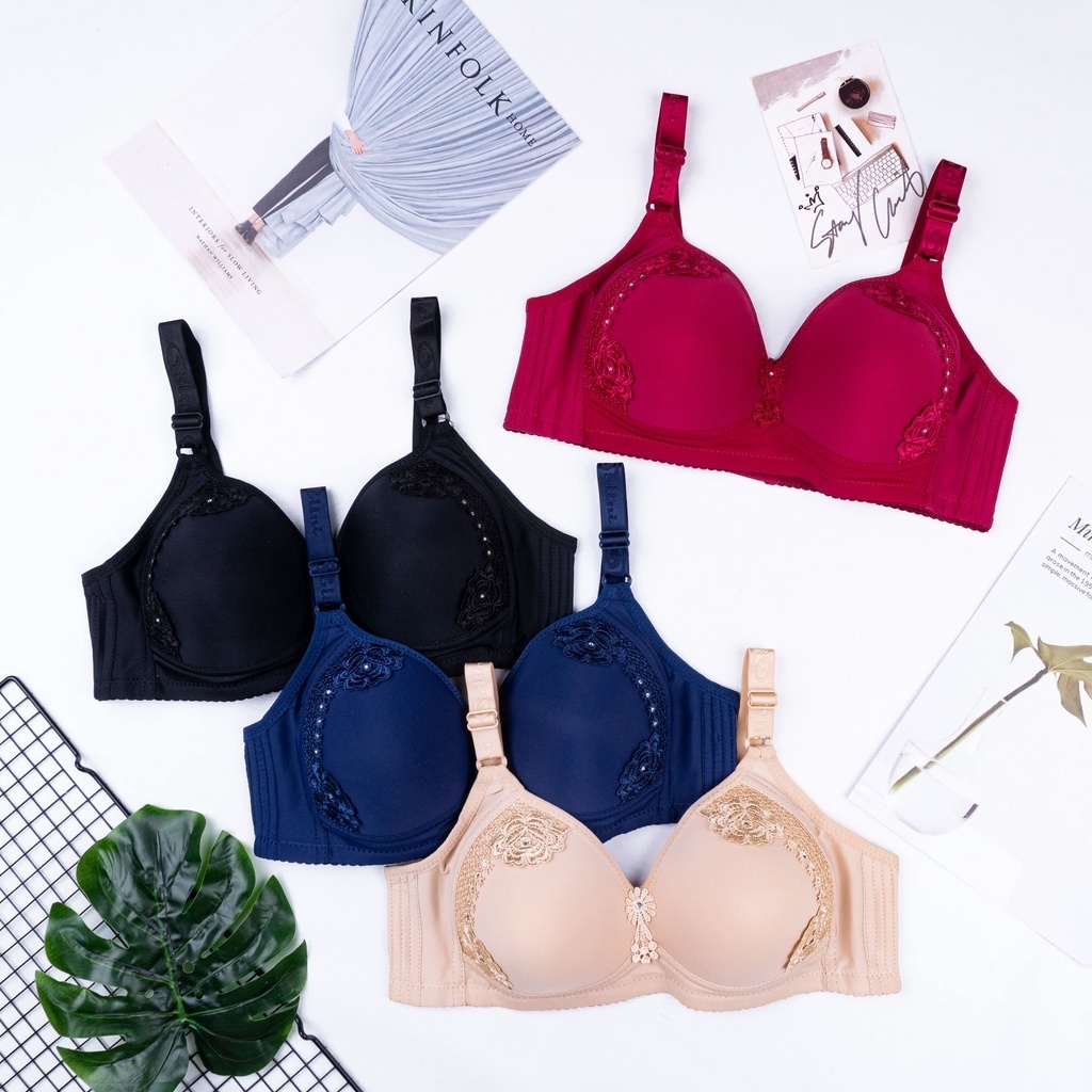 Bra wanita dewasa POLINI 333 / Bh kait 3 tanpa kawat / bra renda busa tebal / bra push