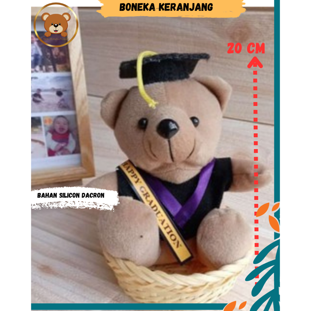 	 Boneka Beruang Mini Plus Keranjang Hadiah Wisuda Custom Kado Murah	