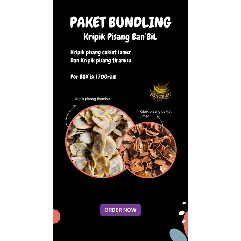 

PAKET BUNDLING KRIPIK PISANG COKLAT LUMER & KRIPIK PISANG TIRAMISU