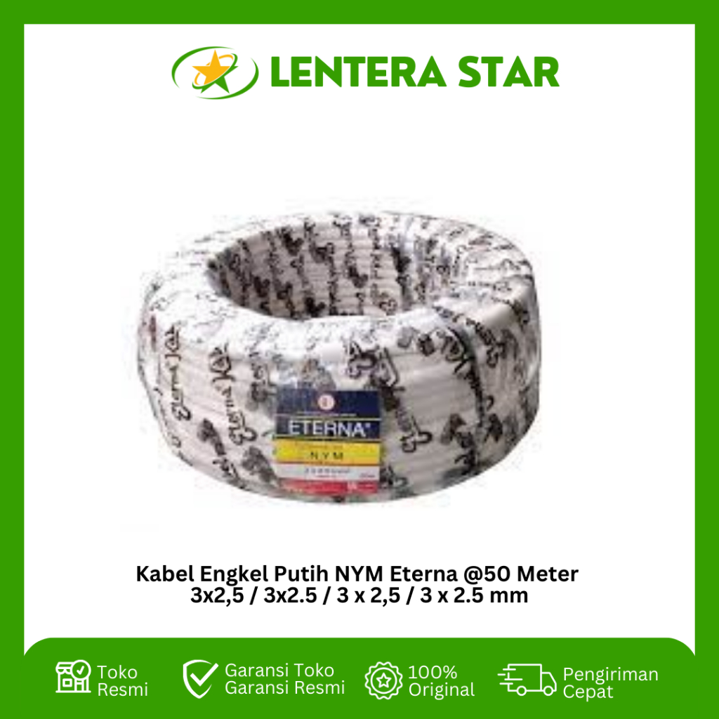 Kabel Engkel Putih NYM Eterna @50 Meter 5 M @ 100 Meter 100 M 3x2,5 / 3x2.5 / 3 x 2,5 / 3 x 2.5 mm