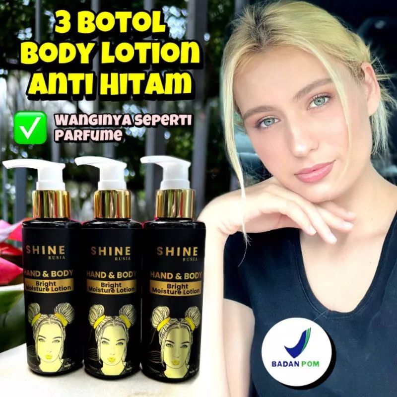 Paket Hemat 3botol Hand & Body Shine Rusia Bright Moisture Lation BPOM